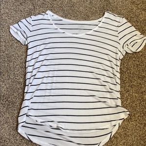 black and white striped v neck tee